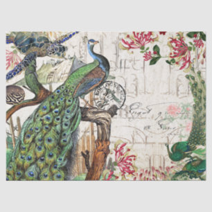 Franse "Peacock Bird Turtle Blowfish Flowers" Tissuepapier