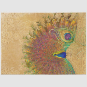 Franse  Peacock Feather Gold Floral Damask  Tissuepapier