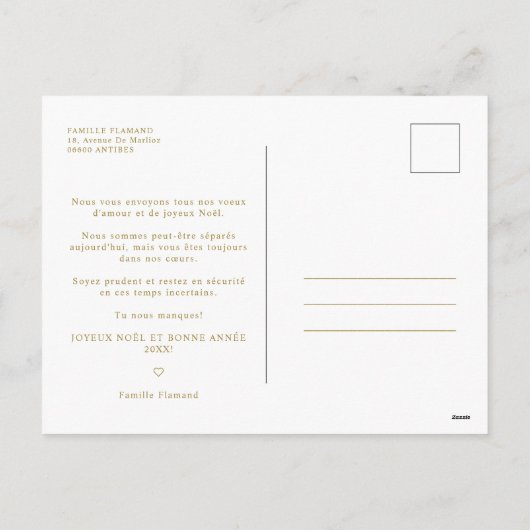 Franse penseelstreek Kerst Gouden Sneeuwvlokken Fo Feestdagenkaart (Achterkant)