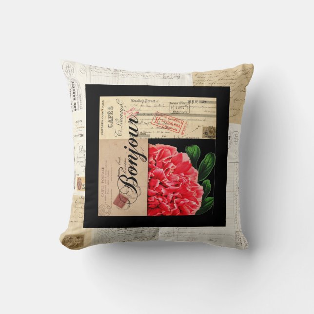 Franse Peony Bonjour Pillow Kussen (Voorkant)