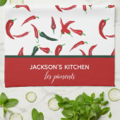 Franse persoonlijke Waterverf Rood en Groene Chili Theedoek (Gevouwen)