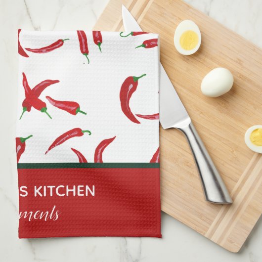 Franse persoonlijke Waterverf Rood en Groene Chili Theedoek (Quarter Fold)
