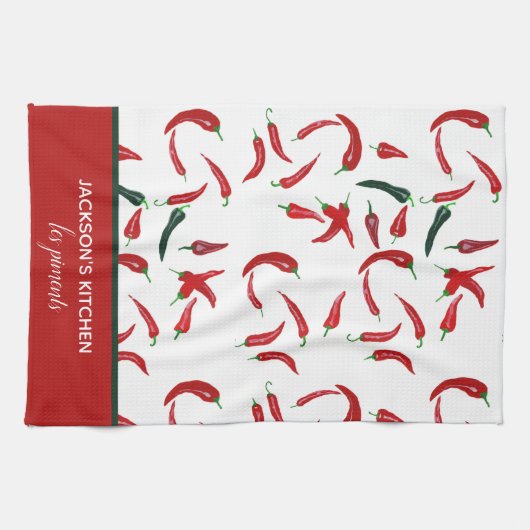 Franse persoonlijke Waterverf Rood en Groene Chili Theedoek (Horizontaal)
