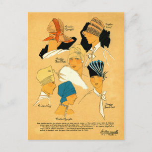 franse petten uit de jaren 20 , elegant , stijlvol briefkaart