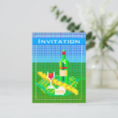 Franse picknick pixel art 8-bits kleurrijk grappig briefkaart (Staand voorkant)