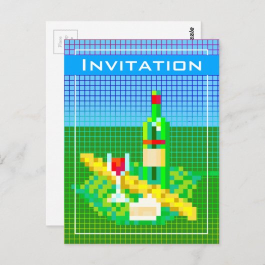 Franse picknick pixel art 8-bits kleurrijk grappig briefkaart (Voorkant / Achterkant)
