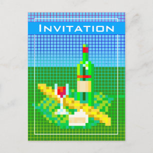 Franse picknick pixel art 8-bits kleurrijk grappig briefkaart