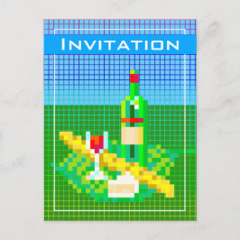 Franse picknick pixel art 8-bits kleurrijk grappig briefkaart