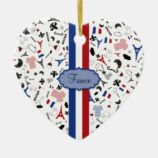 Franse pictogrammen met vlag van Frankrijk Keramisch Ornament (Voorkant)