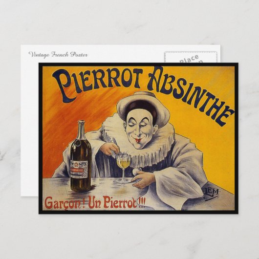 -Franse Pierrot Absinthe Advertisement Briefkaart (Voorkant / Achterkant)