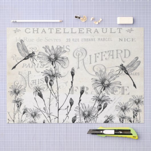 Franse plaatsnamen Wildflower Dragonfly Decoupage Tissuepapier (Craft)