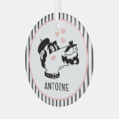 Franse poedel hond dragen baret gepersonaliseerde  glas ornament (Voorkant links)