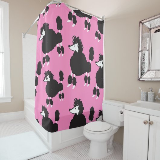 Franse poedel:  illustratiepatroon. douchegordijn (In situ)