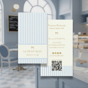 Franse Poeder Blauwe Strepen Elegante Bakkerij QR Visitekaartje