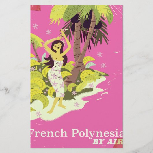 Franse Polynesische vintage reisposter Briefpapier (Voorkant)