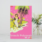 Franse Polynesische vintage reisposter Briefpapier (Staand voorkant)