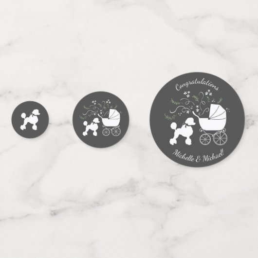 Franse poodle Dog Baby shower Puppy Grey Confetti (Achterkanten)