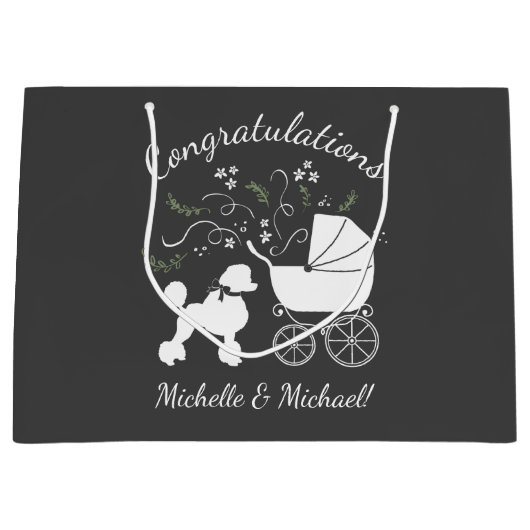 Franse poodle Dog Baby shower Puppy Grey Groot Cadeauzakje (Voorkant)
