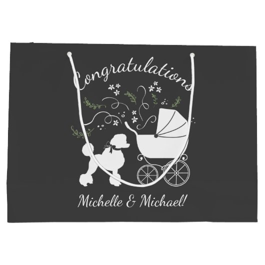 Franse poodle Dog Baby shower Puppy Grey Groot Cadeauzakje (Achterkant)