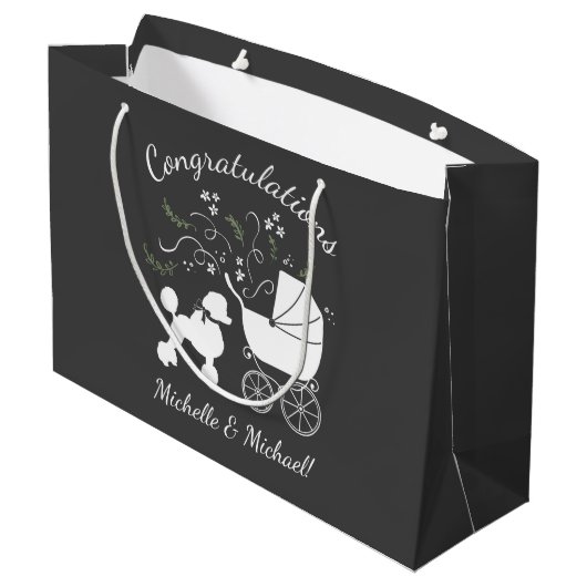 Franse poodle Dog Baby shower Puppy Grey Groot Cadeauzakje (Achterkant Gekanteld)