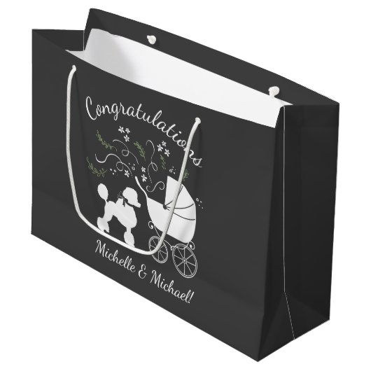 Franse poodle Dog Baby shower Puppy Grey Groot Cadeauzakje (Voorkant Gekanteld)