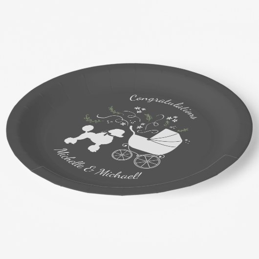 Franse poodle Dog Baby shower Puppy Grey Papieren Bordje (Gekanteld)