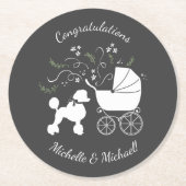 Franse poodle Dog Baby shower Puppy Grey Ronde Kartonnen Onderzetter (Voorkant)