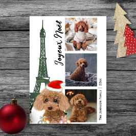 Franse poodle Eiffel Tower Foto Parijs Kerstmis Feestdagenkaart
