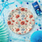 Franse Poppy en Dahlia Toile Papieren Bordje (Feest)