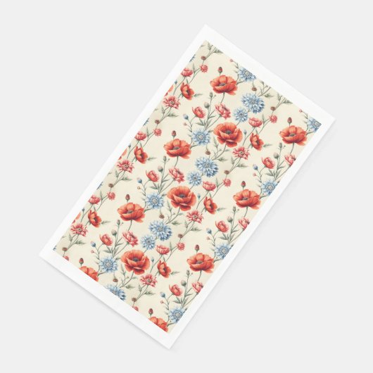 Franse Poppy en Dahlia Toile Servet (Hoek)