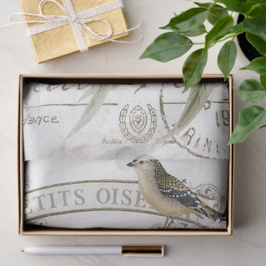 Franse Postmark  Bird Branch Decoupage Tissuepapier (Geschenk)