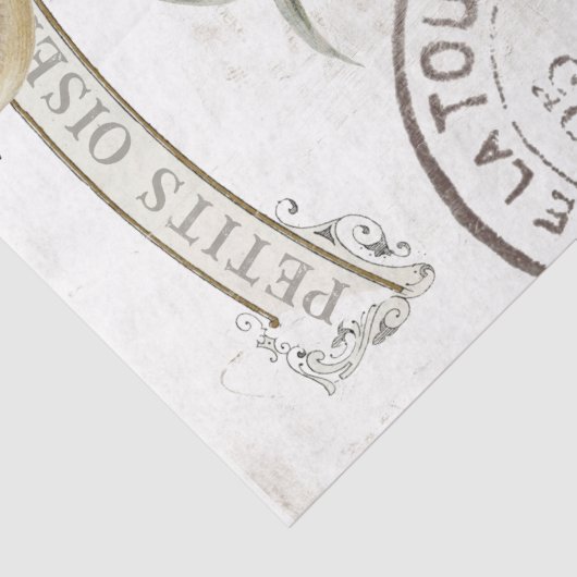 Franse Postmark  Bird Branch Decoupage Tissuepapier (Detail)