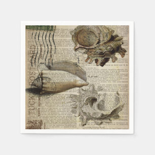 Franse print strand conch shell kust chique servetten