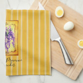 Franse Provence Yellow Stripes met Wisteria Label Theedoek (Quarter Fold)