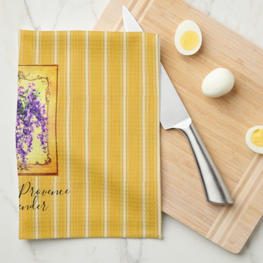 Franse Provence Yellow Stripes met Wisteria Label Theedoek (Quarter Fold)