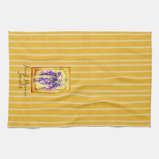 Franse Provence Yellow Stripes met Wisteria Label Theedoek (Horizontaal)