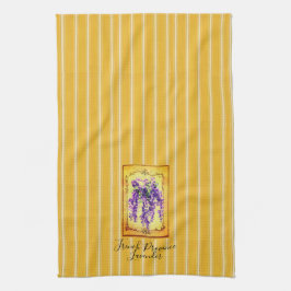 Franse Provence Yellow Stripes met Wisteria Label Theedoek