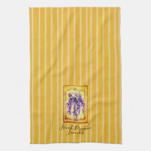 Franse Provence Yellow Stripes met Wisteria Label Theedoek