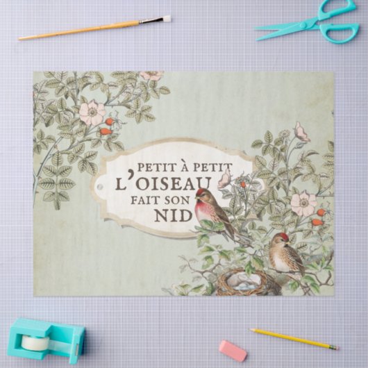 Franse Proverb Bird Nest Rozen  ontkoppeling Tissuepapier (Craft)