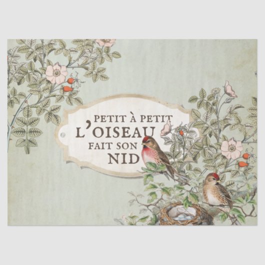 Franse Proverb Bird Nest Rozen  ontkoppeling Tissuepapier (Voorkant)