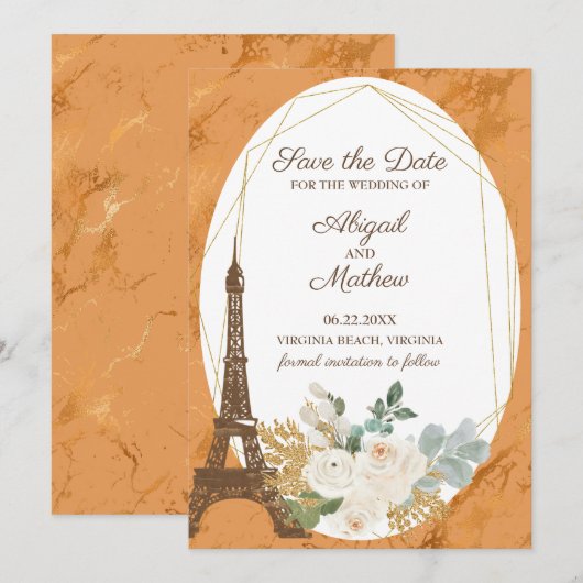 Franse provinciale Rozen, koper, olifantentoren Save The Date (Voorkant / Achterkant)