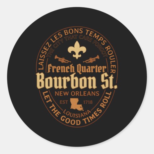 Franse Quer Bourbon St New Orleans Ronde Sticker (Voorkant)