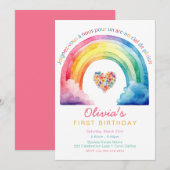 Franse regenboog 1e verjaardag uitnodiging (Voorkant / Achterkant)