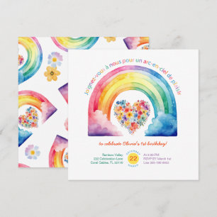 Franse regenboog meisje verjaardagsfeestje uitnodi kaart