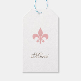 Franse Regency Pink Fleur de Lis Merci Bruiloft Cadeaulabel