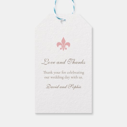 Franse Regency Pink Fleur de Lis Merci Bruiloft Cadeaulabel (Achterkant)