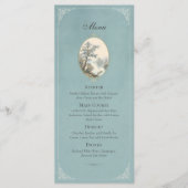 Franse Reiger Stof Blauw Trouwmenu Menu (Voorkant)
