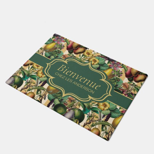 Franse Retro Floral Bienvenue Doormat Deurmat (Schuin)