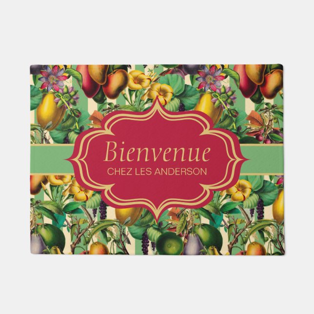 Franse Retro Floral Bienvenue Doormat Deurmat (Voorkant)