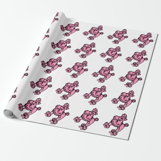 Franse Retro Roze Poodles Inpakpapier (Uitgerold)